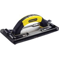 Black and yellow Stanley hand sander with ergonomic handle and rectangular sanding base.