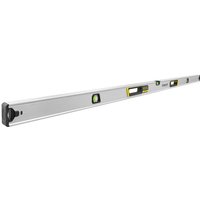 Silver Stanley Fatmax Xtreme box beam level, 180cm, with black end caps and multiple green bubble vials.