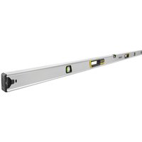 Stanley Fatmax Xtreme Box Beam Level 200cm, silver with black end caps and multiple yellow-accented vials.
