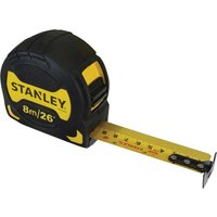 Black and yellow Stanley High Grip Tape Measure with 8m/26ft length and durable casing.