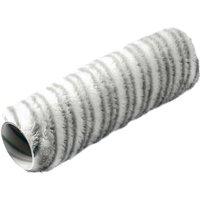 Stanley long pile paint roller sleeve with silver stripes and a white core.