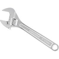 Silver Stanley metal adjustable spanner with measurement scale and ergonomic handle.