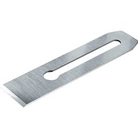 Stanley replacement iron blade, silver metal with elongated slot and beveled edge for specific plane models.