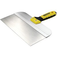 Stanley stainless steel taping knife 250mm with a wide silver blade and yellow-black ergonomic handle.