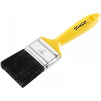 Yellow Stanley hobby paint brush with black bristles and a 50mm wide metal ferrule.