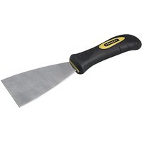 Stanley Dynagrip stripping knife with 75mm stainless steel blade and black ergonomic handle with yellow accents.