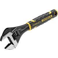 Black and silver Stanley Fatmax adjustable wrench with yellow accents and ergonomic grip handle.