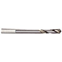 Starrett high-speed steel pilot drill, silver with spiral flutes, designed for hole saw arbors.