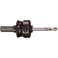 Black Starrett A2 Arbor with 11mm hex shank and drill bit, compatible with 32mm-210mm hole saws.