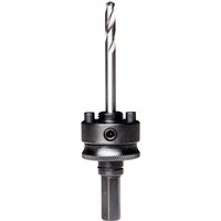 Black Starrett A2E Arbor with 11mm shank and twist drill bit, designed for 32mm-210mm hole saws.
