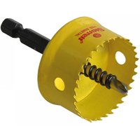 Yellow Starrett holesaw with smooth cutting edge, 35mm diameter, black hex shank, and central drill bit.