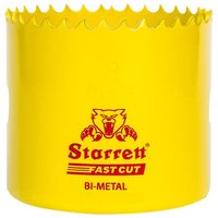 Yellow Starrett Fastcut bi-metal holesaw, 33mm, with jagged cutting edge and red logo.