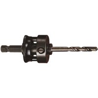 Black Starrett XA10 Arbor with 9mm shank and drill bit, compatible with 32mm-210mm hole saws.