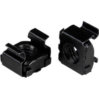 Black StarTech.com M6 cage nuts, square shape, threaded center, pack of 50.