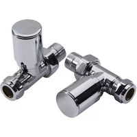 Chrome straight towel rail valves, 15mm pair, cylindrical design with smooth finish and threaded ends.