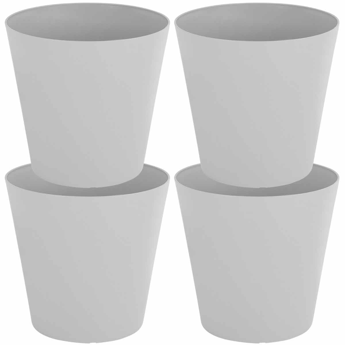 Set of four light gray plastic waste bins, each with a tapered design and 30 cm height, featuring smooth surfaces and rounded edges for easy handling.