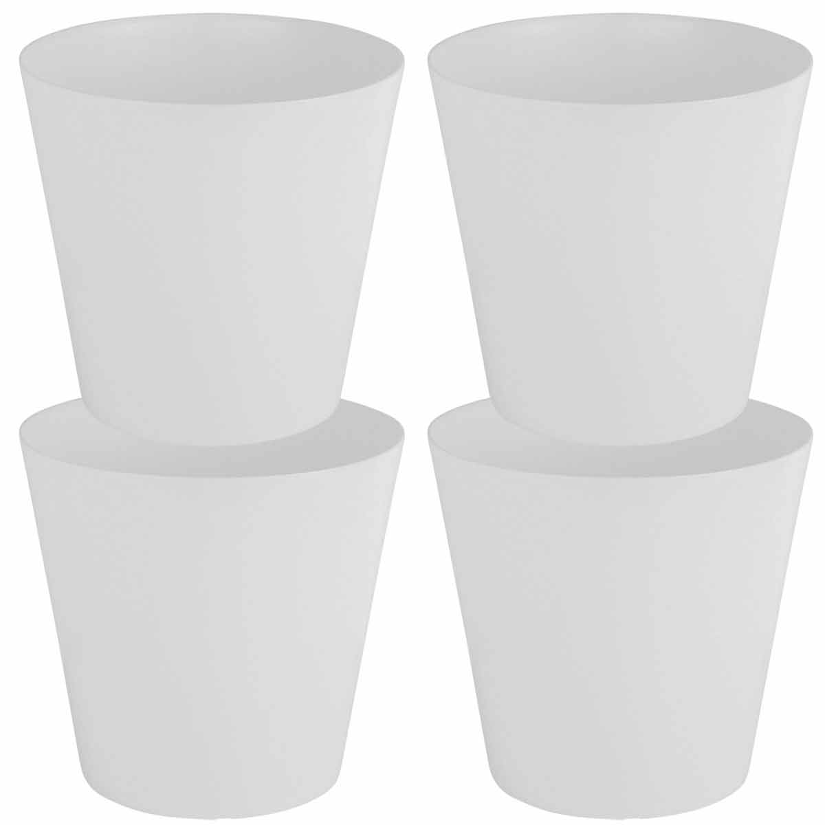 Set of four 30cm round white planters made from durable plastic, featuring a simple, modern design with a smooth finish.