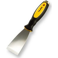 Black and yellow Tajima scraper with solid core, impact-resistant handle, and wide stainless steel blade.