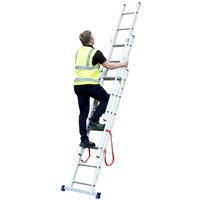 Silver 2m TB Davies aluminium combination ladder with red safety straps and blue anti-slip feet.
