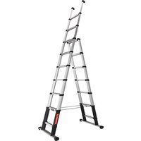 Telesteps telescopic ladder, silver with black accents, 9 steps, 80 mm step depth, extends to 3.8 m height.