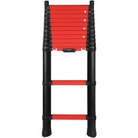 Red and black Telesteps telescopic ladder, 3.5M, with extendable sections and sturdy rubber feet.