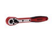 Red and black Teng 1400FRP Quick-Release Ratchet with a 1/4-inch drive, featuring a polished chrome finish and a textured grip for enhanced control.