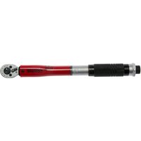 Red and silver Teng Tools torque wrench with black grip, 1/4" drive, angular gauge, 5-25Nm range.