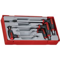 Red and black Teng TTHEX7 7 Piece T Handle Hex Key Set in a red storage tray with ergonomic grips and chrome shafts.