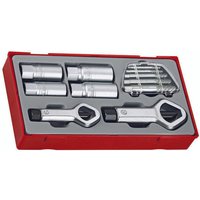 Red Teng Tools case with 11-piece silver stud and nut remover set, including sockets and wrenches.