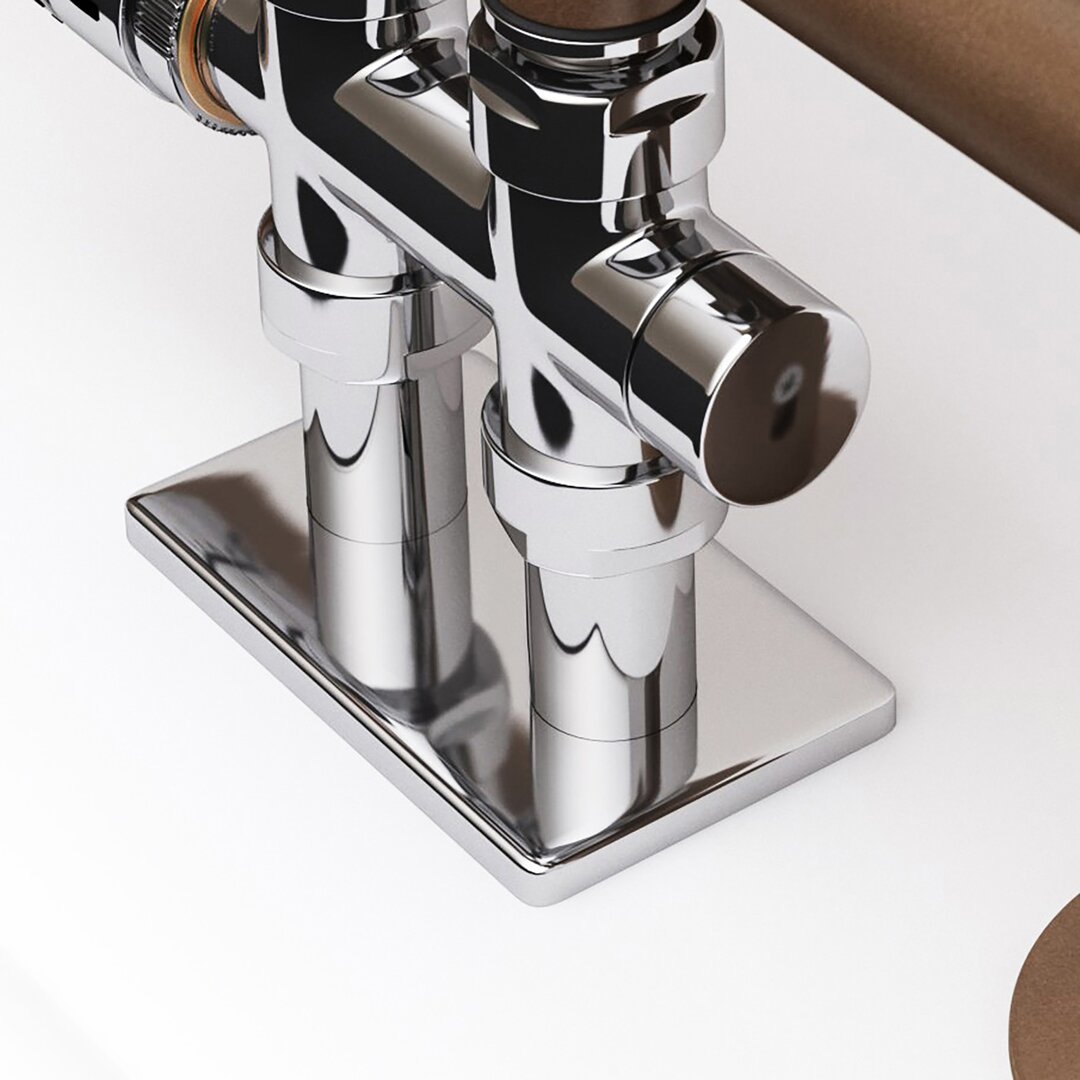 Chrome pipe masking set with integrated connections for 50mm and 70mm pipes, featuring a sleek, polished finish and a square base for stability.