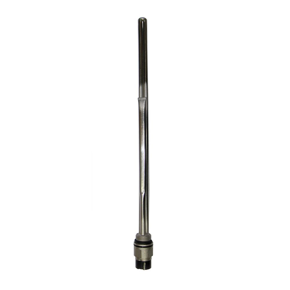Silver metal dry heating element with a sleek, elongated design and a threaded base, featuring a 1000W thermostat temperature control for efficient heating.