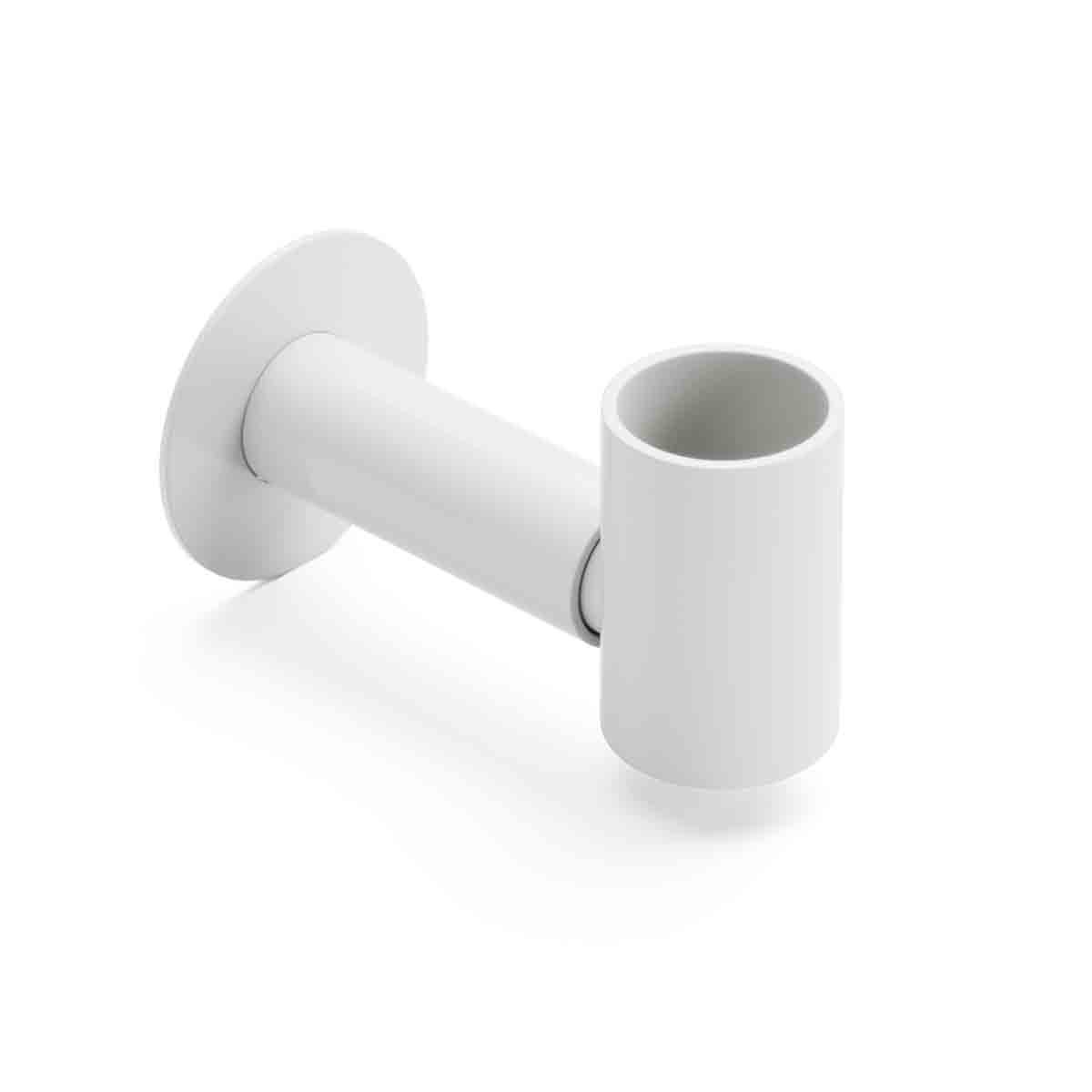 White Terma accessory cable masking cover designed for Terma Elements, featuring a cylindrical pipe holder and a round wall mount, made of durable material.