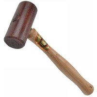 Brown hide mallet with a wooden handle, featuring a cylindrical head and Thor logo on the handle.