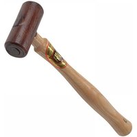 Wooden-handled mallet with dark brown hide head, Thor logo on handle, size 5, 63mm diameter, 570g weight.