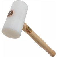 White plastic mallet with wooden handle, 60mm head, branded by Thor.