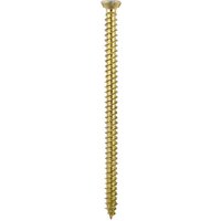 Yellow Timco concrete screw, flat countersunk head, 7.5 x 80 mm, with sharp threads for secure fastening.