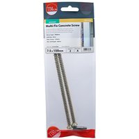 TIMCO concrete screws, yellow, flat countersunk, 7.5x150mm, in clear TIMpac packaging with red and blue label.