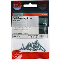 Timco zinc self-tapping screws with pan head, size 8 x 5/8, in clear packaging with red and white label.