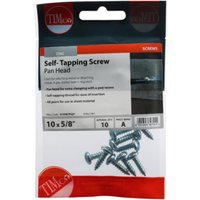 "Pack of silver TIMCO self-tapping screws with pan head, Pz drive, zinc finish, size 10 x 5/8, in branded packaging"