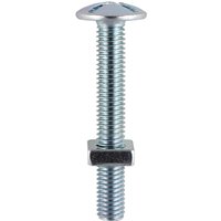 Timco zinc roofing bolt with square nut, M6 x 100mm, silver finish, threaded shaft, rounded slotted head.