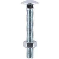 Zinc-plated carriage bolt with hex nut, M6 x 65mm, silver finish, by TIMCO, shown vertically with threaded shaft.
