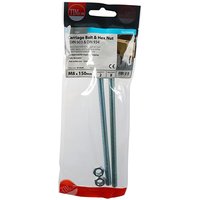 TIMCO zinc carriage bolts and hex nuts in clear packaging, M8 x 150 size, with red and black label.