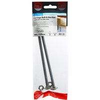 Stainless steel carriage bolts and hex nuts, M8 x 150mm, in clear packaging with red and blue TIMCO branding.