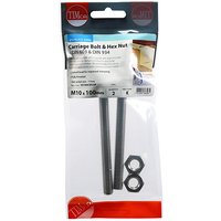 TIMCO stainless steel carriage bolts and hex nuts, M10 x 100, in clear packaging with red and blue label.