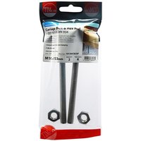 Stainless steel carriage bolts and hex nuts, M10 x 130mm, in clear TIMpac packaging with red and blue label.