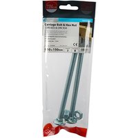 TIMCO zinc carriage bolts and hex nuts, M10 x 150mm, in clear packaging with red and black label.