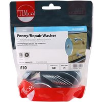 TIMCO zinc M10 x 40 penny washers in a clear TIMbag, 60 count, with red and white branding on the packaging.