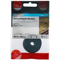 "Pack of TIMCO zinc penny washers, M10 x 40, with central hole, in clear plastic packaging with red and blue label"
