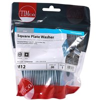 TIMCO square plate washers, zinc, M12 x 50mm, in clear TIMbag, red and white label, pack of 30.