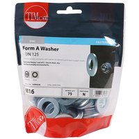 TIMCO Form A Washers, Zinc M16, in a clear TIMbag with 75 pieces, featuring a red and blue label.